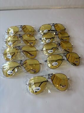New - Lot of 9 Womens Mens Unisex Aviator Pilot Yellow Sunglasses Assorted